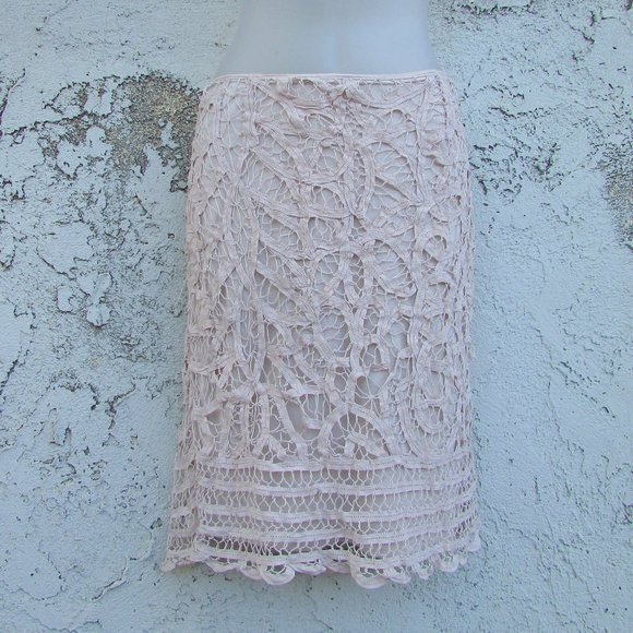 INC tan crochet overlay cotton skirt 10 - Picture 1 of 7